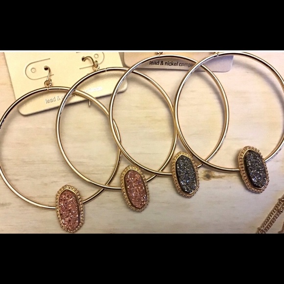 ✨SALE!✨LAST 1!✨5⭐️NEW! CHIC ROSE GOLD DRUZY HOOP EARRINGS - Picture 2 of 7